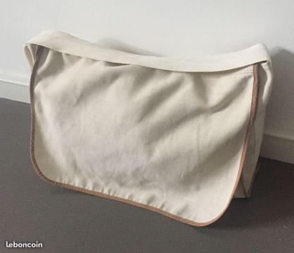 Sac besace en toile de lin mélangé écru