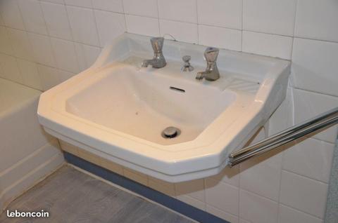 Lavabo baignoire WC vintage art deco année 1958