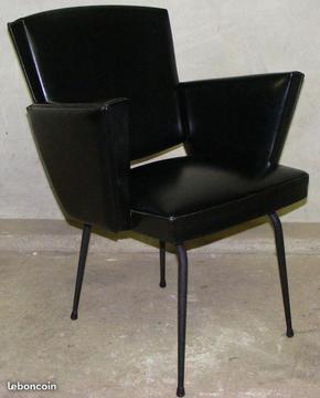 Fauteuil siège skaï noir design 1960 - 1970 vintag