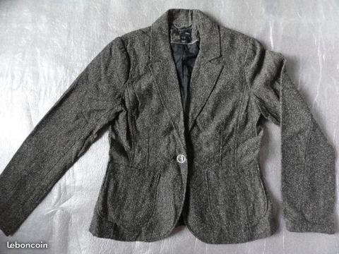 Veste blazer H&M tweed chiné gris noir t42 NEUF
