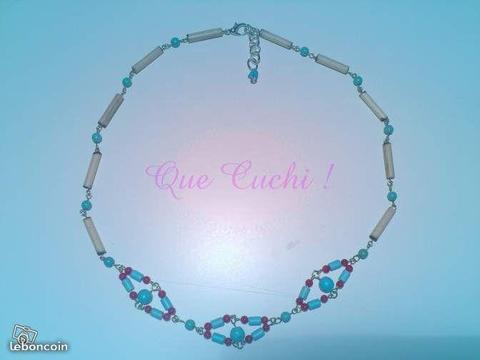 Collier style indienne Turquoise et Corail