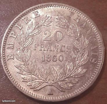 20 francs or Napoléon 1860 a 6 sur 5 ttb
