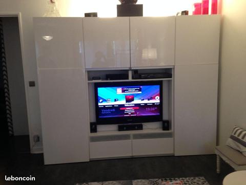 Meuble TV IKEA blanc laqué rangement TV