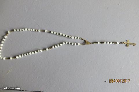 Ancien chapelet perles verre blanche
