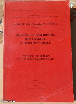 Enquête et description des langues tradition orale