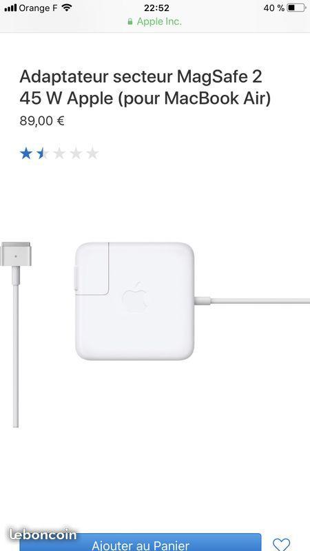 Chargeur Apple MacBook Pro neuf magsafe 2