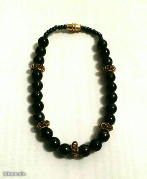 Bracelet fantaisie perles noires 22cm
