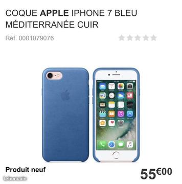 Coque cuir Apple iphone 7 bleu Méditerranée