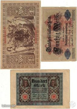 Lot de 3 billets Allemagne Reichsbank