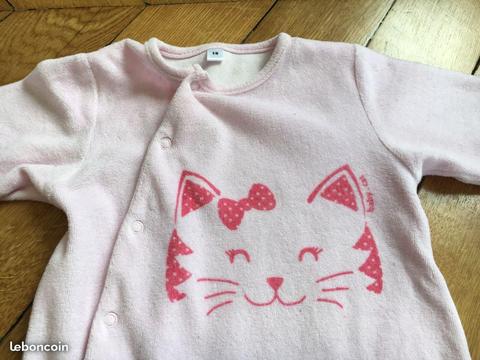 Pyjama bébé en velours rose - 9 mois