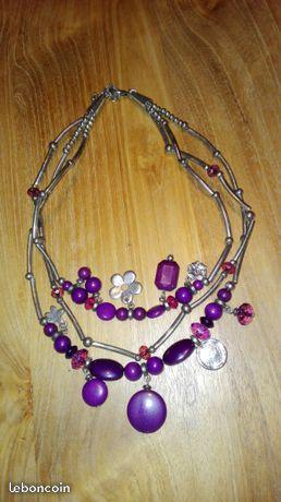 Collier fantaisie violet et gris - BG1