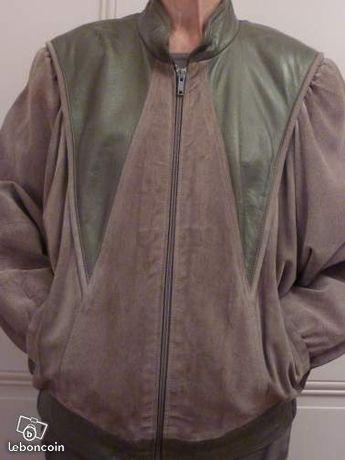 Veste femme cuir et daim T 40 couleur taupe