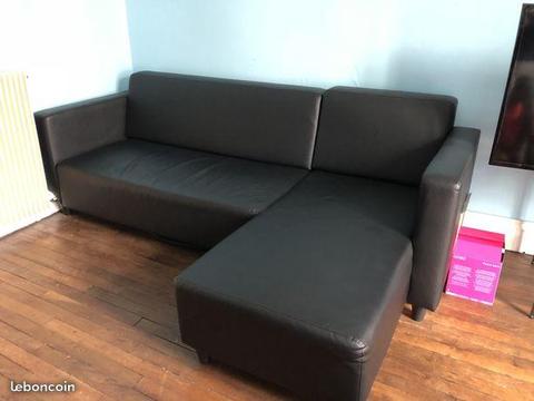 Canapé d’angle noir en faux cuir