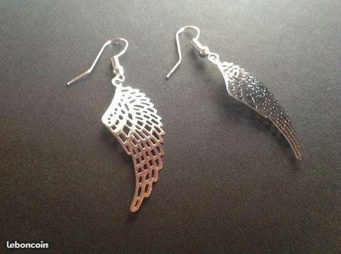 BOUCLES D'OREILLES ARGENTÉ MOTIF AILES 3