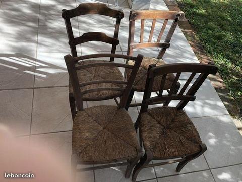 4 chaises en bois vintage