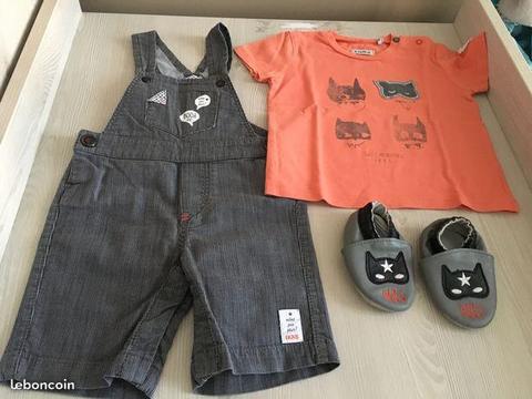 Salopette tee shirt et chaussons cuir IKKS garçon