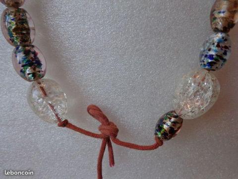 Bracelet cheville perles en verre sur cordon