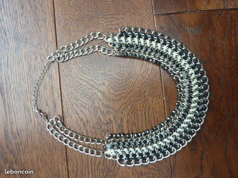 Collier argente tresse tres sympa pas cher kh62