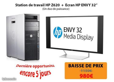 PC HP Z620 Workstation + Moniteur HP ENVY 32