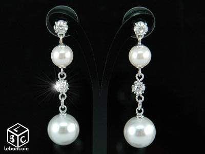 Collier/boucles perle coquille cristal swarovski