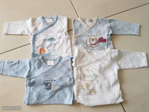 Lot 6 bodies ML garçon blanc/bleu 1 mois