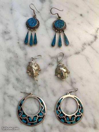 Boucles d'oreilles Mexicaines Argent/Turquoise