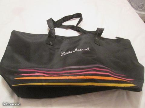 Sac cabas noir rayé multicolores Little Marcel