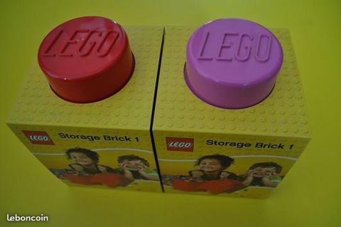 2 boîtes rangement LEGO 1 plot Brique Rouge + Rose