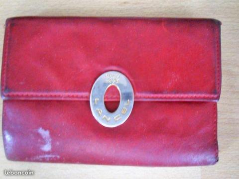 Porte monnaie lancel en cuir rouge