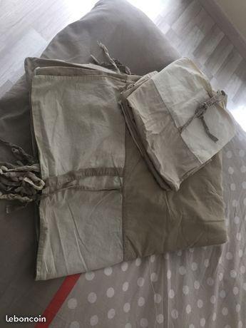 Housse de couette écru et taupe à nouettes