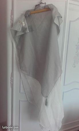 2 rideaux 100 % polyester gris/blanc