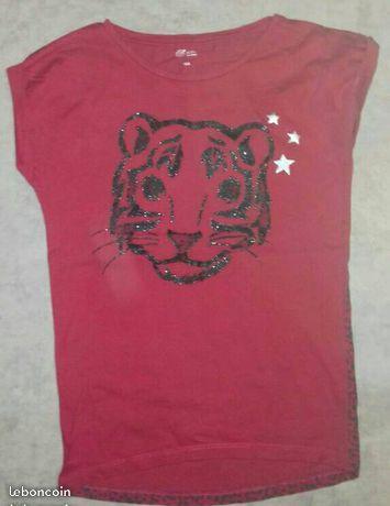 T-shirt rouge tête de tigre fille