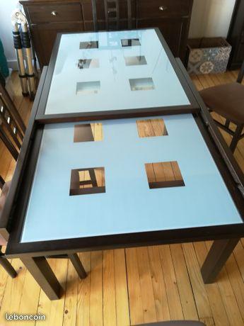 Table rectangulaire (verre bois wenge) extensible