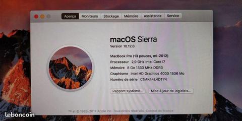 MacBook Pro 13 2012 i7 SSD 240Go