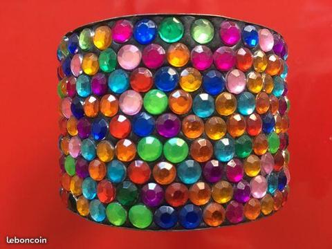 Bracelet jonc strass colorées fantaisie métal