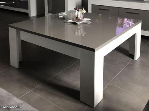 Table basse carrée laquée gris/blanc