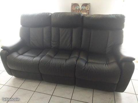 Canapé 3 places de couleur noir en cuir