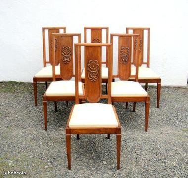 6 chaises Art Déco noyer cuir 1940