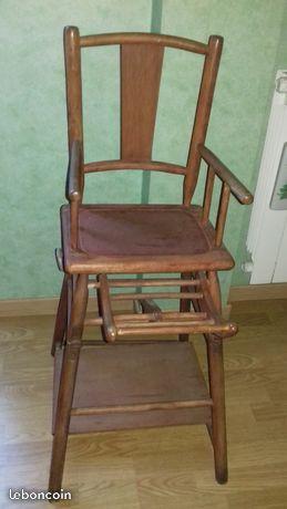 Chaise haute en bois bébé ancienne 70 ans