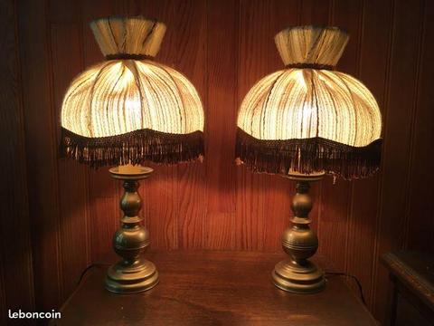 2 lampes de chevet - Pied en métal couleur bronze