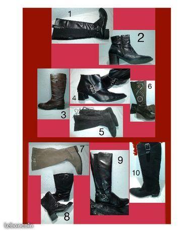 10 Paires de bottes et chaussures en cuir TBE