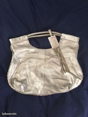 Sac en cuir argenté Ralph Lauren Collection