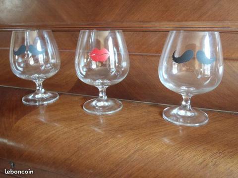 3 GRANDS verres à Cognac en cristal