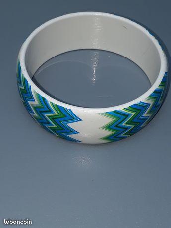 Bracelet bois bleu vert blanc (fb)