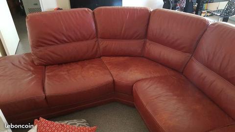 Canapé d'angle en cuir rouge