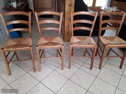 Lot de 4 chaises avec assise en paille