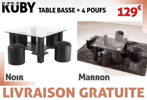Table Basse + Poufs LIVRAISON GRATUITE
