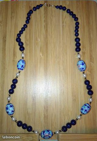 Collier bleu perles et céramique