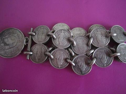 MAGNIFIQUE bracelet suisse de monnaie anciennes