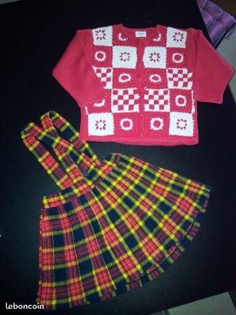 Ensemble 2 pièces jupe salopette + gilet bébé 2 an